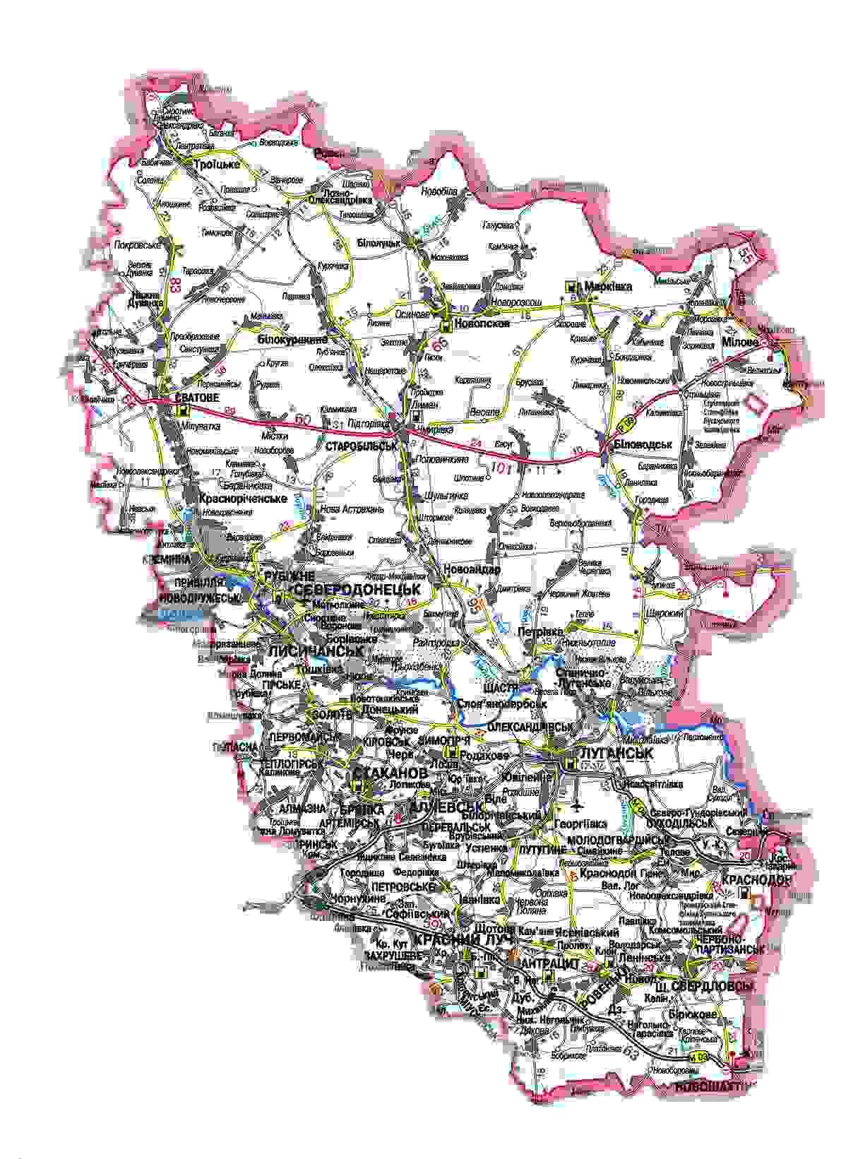Карта автомобильных дорог Луганской области